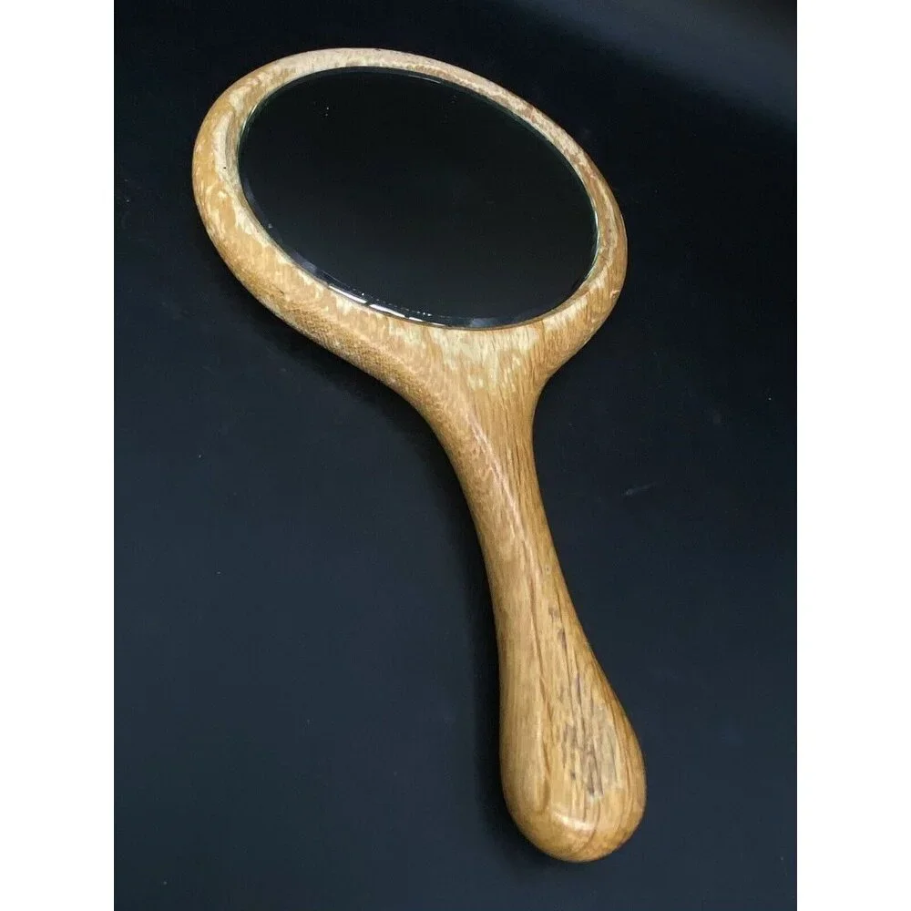 Marquetry Wood Crane Bird Inlay Vanity 11” Mirror Hand Held Beveled Glass READ